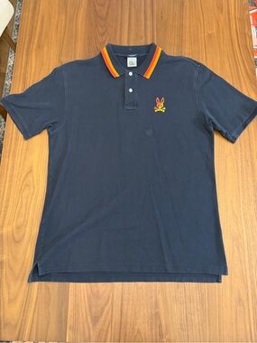 Psycho Bunny Navy Polo with Re Yellow Collar Trim 8 XXL